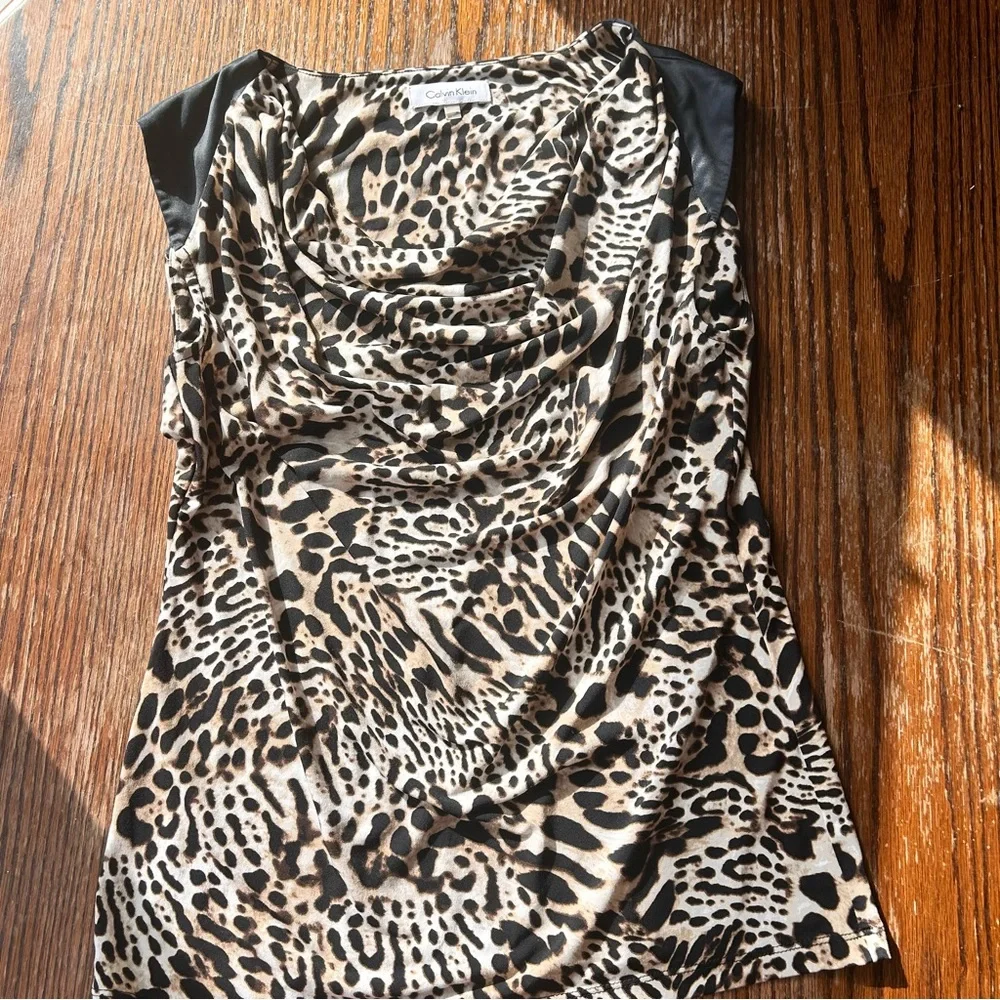 Calvin Klein Animal Print Blouse with Black Accents - Picture 4 of 4